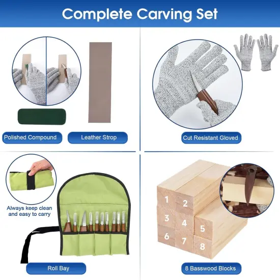 Wood Carving Tools, Wood Carving Kit 26-In-1 Whittling Kit- Includes Walnut Handle Wood Carving Knife,Whittling Knife, Hook Knife, Cut Resistant Gloves, Wood Carving Kit For Beginners {4}