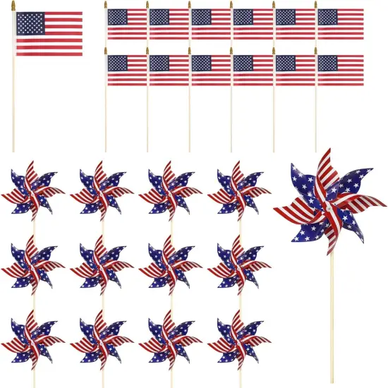 American Flags Patriotic Pinwheels,24 Pack Classroom American Flags Decorations Small USA Flags On Stick With Yard USA Pinwheels,Red White And Blue Decorations For Patriotic Party Supplies {1}