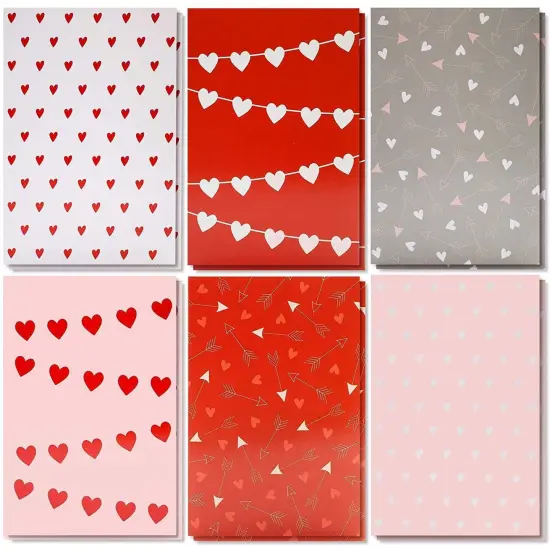 Valentine&rsquo;s Greeting Cards, Blank Heart Patterned Cards with Red Envelopes (4 x 6 In, 36 Pack) Multicolor {1}