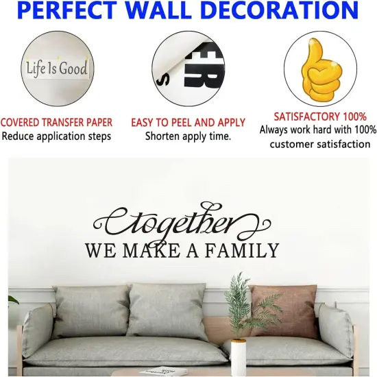 Family Wall Art, Family Wall Stickers, (Easy to Apply), Vinyl Wall Decor Art Living Room Bedroom Bathroom Dining Room, Inspirational Love Quotes Saying Sign Men Home, Together We Make A Family {5}