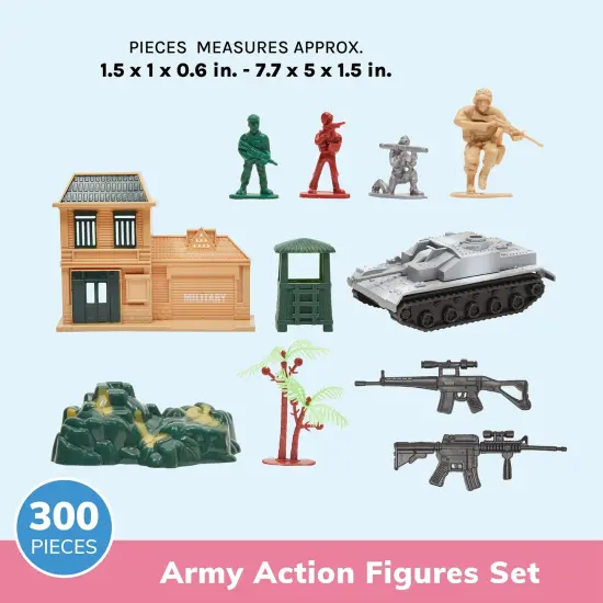 BLUE PANDA 300 Piece Military Toys Plastic Army Men with Tanks, Planes, Flags and Accessories for Boys Ages 8-14 {4}