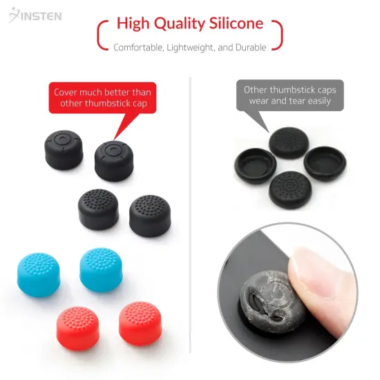 Insten [1 Pair] Joy Con Thumb Grip Stick Caps for Nintendo Switch [Anti-Slip/Protective/comfort] Joycon Controller Thumbstick Cover Set for Switch 2017 / Switch Lite Console 2019 Black Silicone Style2 {6}