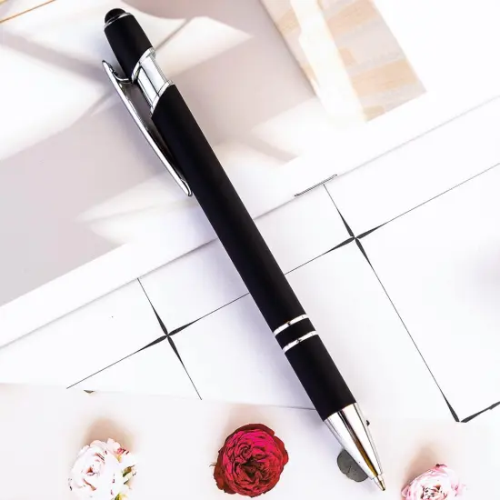 12 Pieces Black Ballpoint Pen with Stylus Tip, 2 in 1 Stylus Pen, Premium Metal Stylus Pen for Touch Screens, Black Ink, 1.0 mm Medium Point(12 Black) {4}