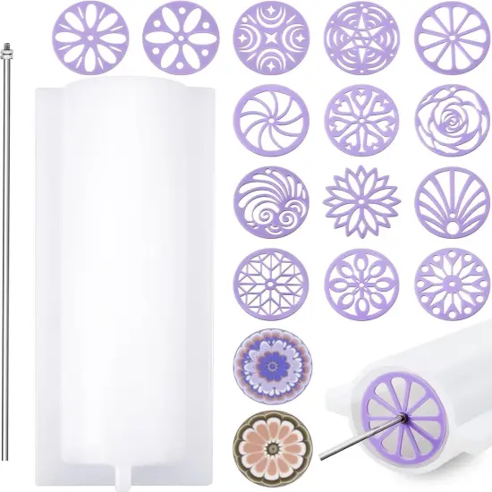 16 Pcs Soap Kaleidoscope Pull Through Mold Big Silicone Tube Column Mold Embed Molds Making Supplies with 14 Flower Templates Swirl Tool 11.8'' Stick for DIY Soap {1}