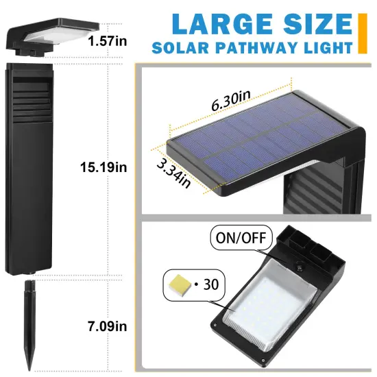 2 Pack Solar Pathway Lights Outdoor Waterproof - 100 Lumens LED Garden Lights, IP65 Rated, All-Night Illumination, Auto On/Off (Black) {2}