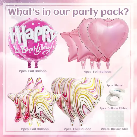 Happy Birthday Decorations Pink Balloons - Happy Birthday Balloons Pack Of 10 Foil Helium {4}