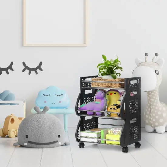 Stackable Rolling Metal Storage Cart &ndash; Multifunctional Organizer Basket with Wheels for Home, Kitchen, Office, Toys, or Retail {2}