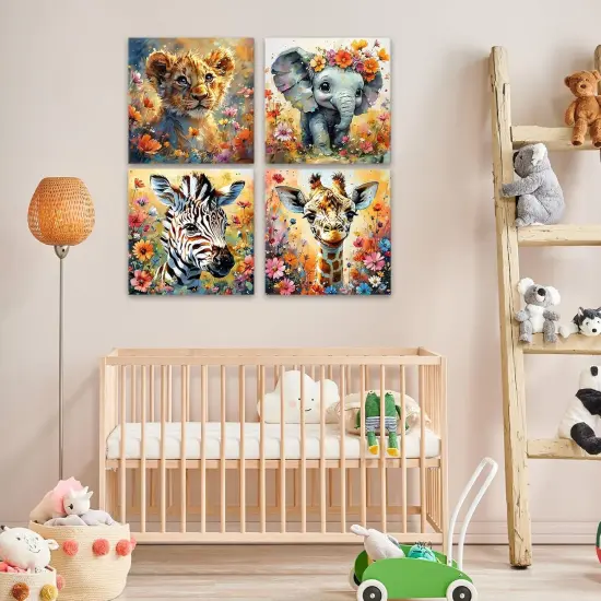 4Pcs DIY Painting by Number Kits 8 x 8 Inch Cute Animal Floral Oil Painting Acrylic Painting by Number for Home Party Wall Decor {4}