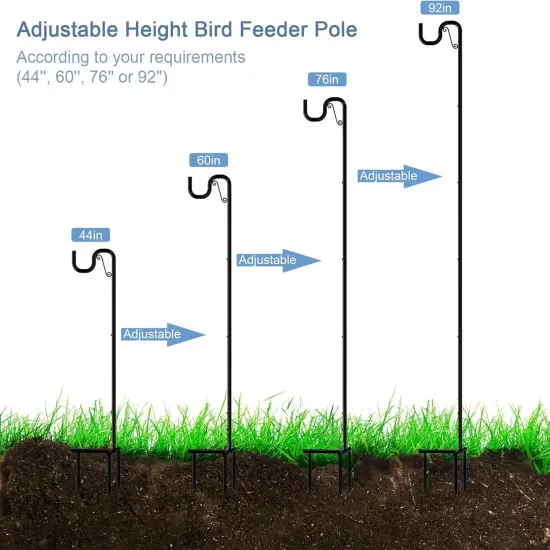 2-Pack Adjustable 92" Heavy Duty Shepherd&rsquo;s Hooks for Outdoor - Rust-Proof Bird Feeder Pole, Plant Hangers, Solar Lights, Wedding Decor, Garden & Patio (Black) {3}