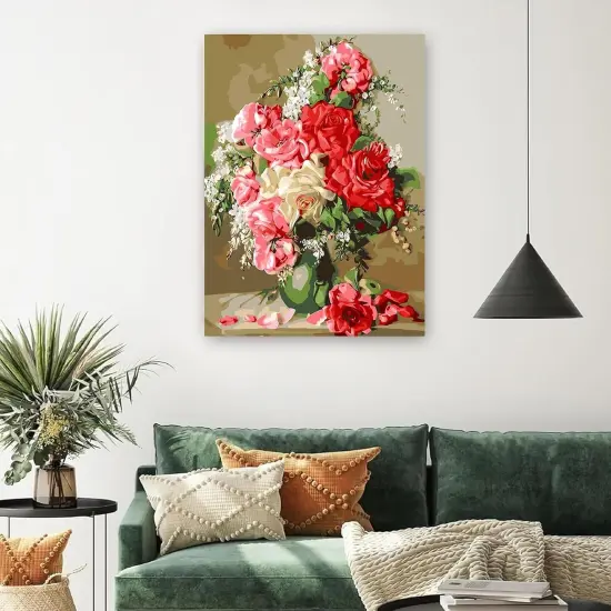 Paint by Number for Adults - DIY Acrylic Paint Art Kit on Canvas, 15.7x19.6in - Rose Vase Home Decor Gift {2}