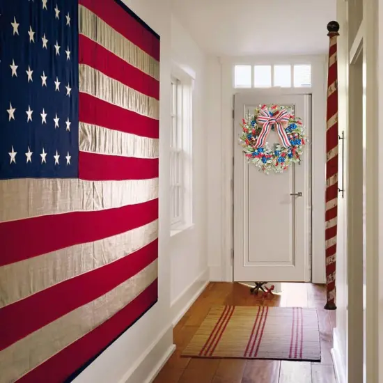 20 Inch Patriotic Red White Blue Flowers Wreath Wall Decor Forth of July Lamb Ears Leaves Wreath for Inside and Outside {3}