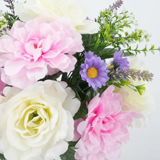 2 Bundles Artificial Spring Flowers 18.5'' Artificial Flowers for Cemetery Silk Flowers Fake Peonies Cemetery Decorations for Grave Office Indoor Centerpiece Table Wedding Bouquet Home Decor {3}