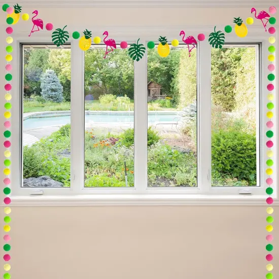 Summer Party Decoration Hawaii Pom Pom Ball Garland Tropical Flamingo Pineapple Party Banner Set Aloha Banner for Birthday Wedding Photo Backdrop Hawaiian Party {5}