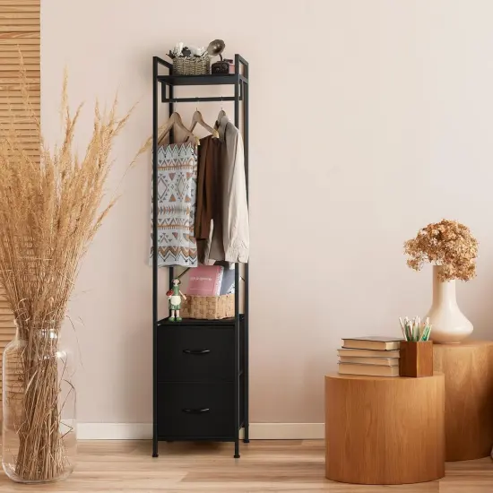 3-Tier Heavy Duty Coat Rack with 2 Fabric Drawers | Black Freestanding Garment Organizer for Bedroom/Entryway | 80lb Capacity Steel Frame & Rust-Proof Design {5}