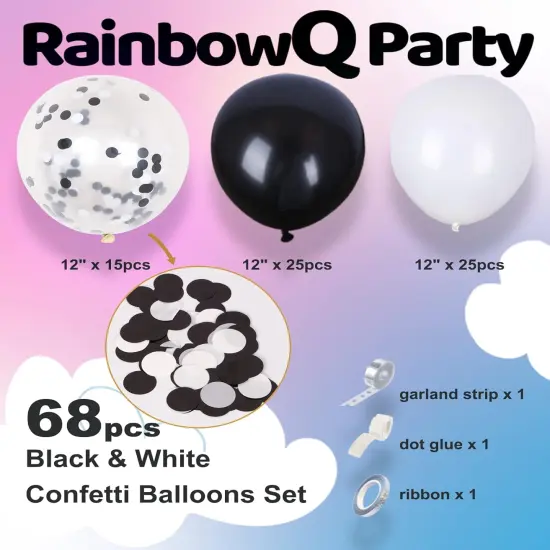 Metallic Shiny Black and White Latex Balloons 12 Inch 68PCS White Black {2}