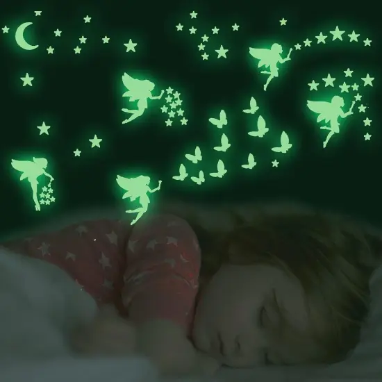 Glow in The Dark Fairy Wall Decals, Luminous Fairies Wall Stickers Bedroom Ceiling Decoration, Butterfly and Star Room Decor for Girls Kids Princess {5}
