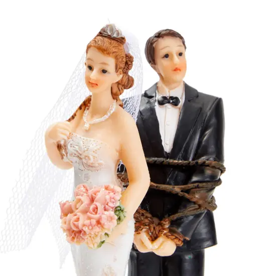 Funny Wedding Cake Topper, Bride Tied Up Groom Couple Figurine Decorations (2.6 x 4.6 x 2.3 In) Multicolor {5}