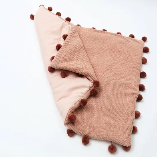Cotton Knitted Playmat with Pom Pom (Dusty Pink) {5}