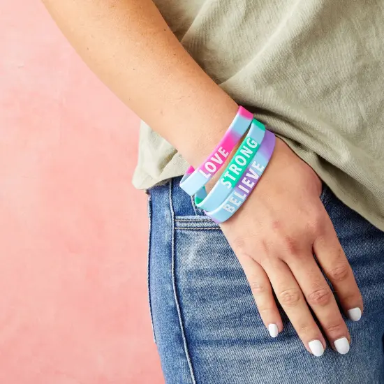 36 Pack Inspirational Rubber Bracelets, Motivational Silicone Wristbands, Tie Dye Party Favors for Kids and Adults Purple {2}