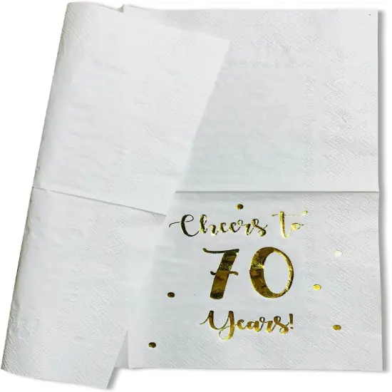 Cheers to 70 Years Cocktail Napkins | Happy 70th Birthday Decorations for Men and Women and Wedding Anniversary Party Decorations | 50-Pack 3-Ply Napkins | 5 x 5 inch folded (White) {2}