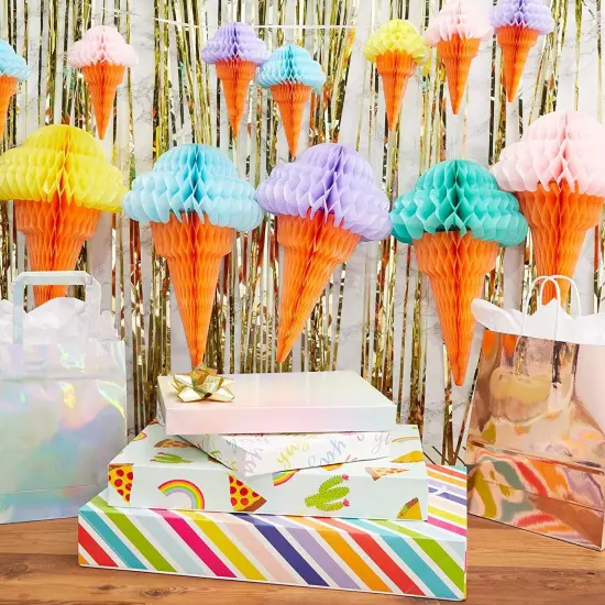 16 Pack Hanging Honeycomb Ice Cream Party Decorations for Birthday, Baby Shower, Celebration, 4 Colors (4 x 6 In) Multicolor {3}