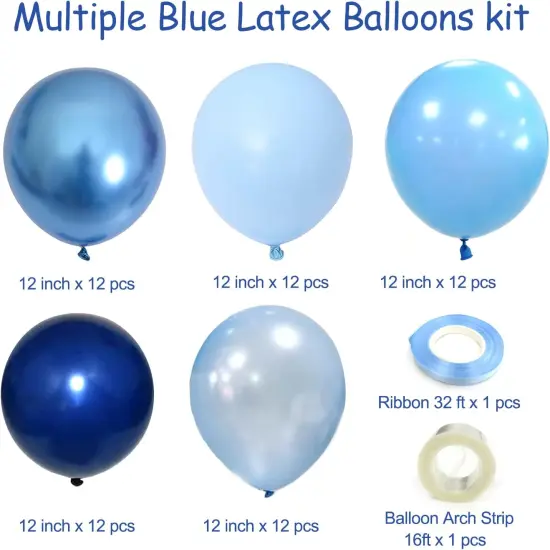 60Pcs 12Inch Chrome Blue Balloons Kit Macaron Baby Pearl Navy Blue Latex Balloons {3}
