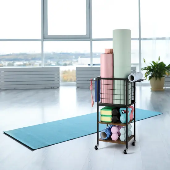 Multi-Functional Weight Rack for Home Gym &ndash; Portable Storage Organizer with Wheels, Hooks & Yoga Mat Holder for Dumbbells, Resistance Bands, Blocks {4}