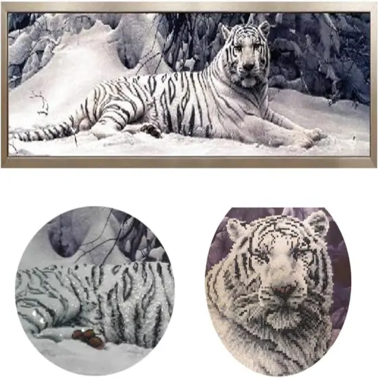 DIY 5D Large Resin Beads Painting by Numbers Kits Crystal Rhinestone Embroidery Paintings Pictures Arts Craft for Home Wall Decor Partial Drill White Tiger Paint (58.7.x14.9inches) {2}