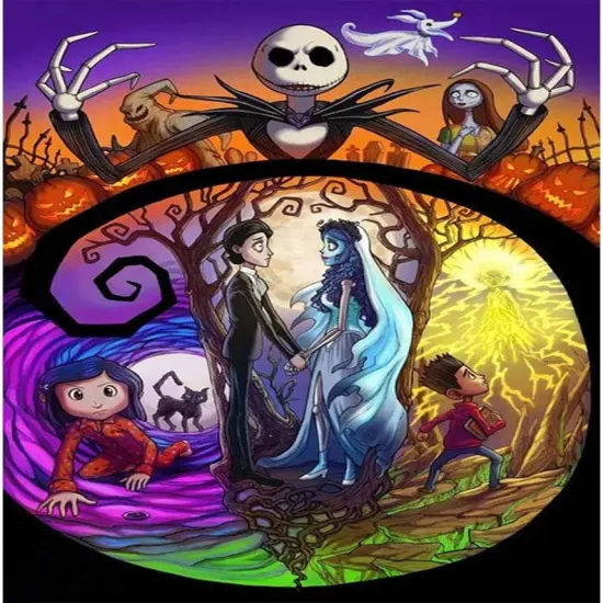 DIY Diamond Painting Jack and Sally Halloween 12x16Inch, Full Round Drill Kits Nightmare Before Christmas Cross Stitch Mosaic Art for Adults Relax & Home Wall Decor Festival Gift {1}