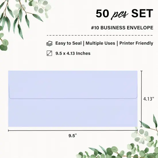 50 Pack #10 Business Envelopes, Self Seal Standard Lavender Envelopes for Secure Business & Legal Mailing, Office, Checks, Letter, Invoices, 4 1/8 x 9 1/2 Inches {2}