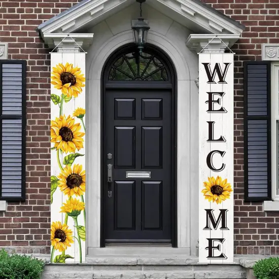 Sunflower Welcome Hanging Banners Spring Porch Banners Flags Summer Door Hanging Decorations for Front Door Garden Home Yard Sunflower Party Decorations(White Background) {4}