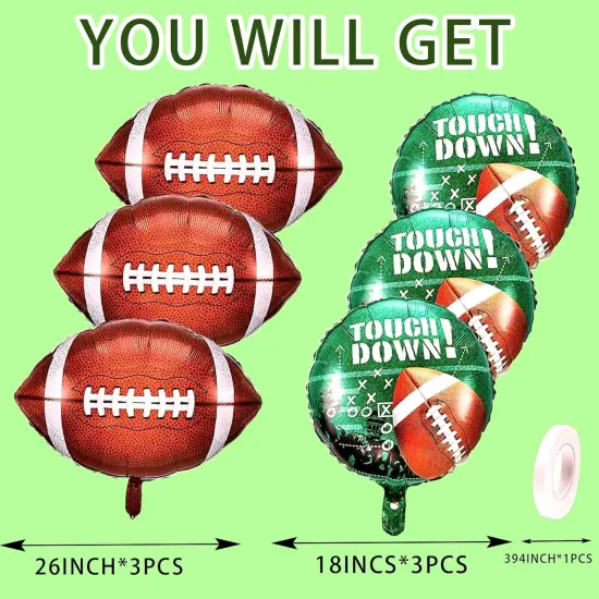 6Pcs Football Party Supplies Kit 3Pcs 26inch Football Balloons & 3Pcs 18inch Field for Birthday Celebrations, Football Party Decorations & Sports-Themed Decor {2}