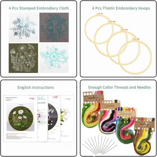 4Pack Embroidery Starters Kits with Pattern for Beginners Adults {2}