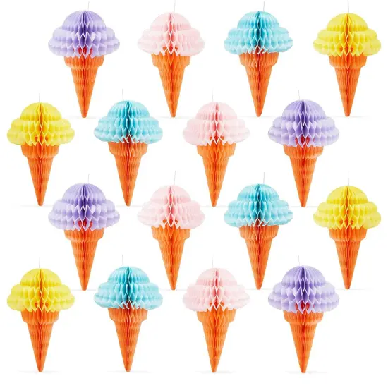 16 Pack Hanging Honeycomb Ice Cream Party Decorations for Birthday, Baby Shower, Celebration, 4 Colors (4 x 6 In) Multicolor {1}