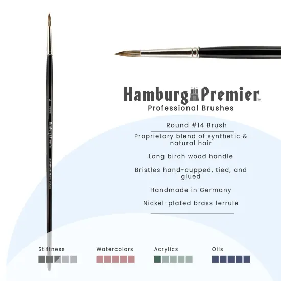 Creative Mark Hamburg Premiere Professional Oil Painting Brushes - Round #14 Oil Paint Brush - Handmade in Germany, Natural & Synthetic Hair Blend, Long Triple-Lacquered Birch Handle {3}