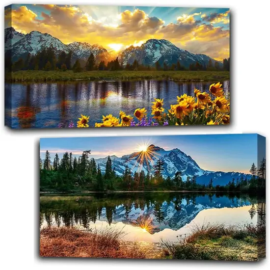 2 Pack Diamond Painting Kits，Large 5D DIY Sunset Diamond Painting Kits for Adults，DIY Full Drill Crystal Rhinestone Arts and Crafts，Mountain Gem Art Painting with Diamond Home Wall Decor (28X16inch) {1}