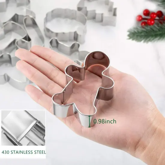 Christmas Cookie Cutters, 8PCS Holiday Cookie Cutter Shapes - Snowman,Christmas Tree,Gingerbread Man,Candy Cane,Snowflake,Santa Face,Christmas House, Winter Glove Cookies Mold {3}