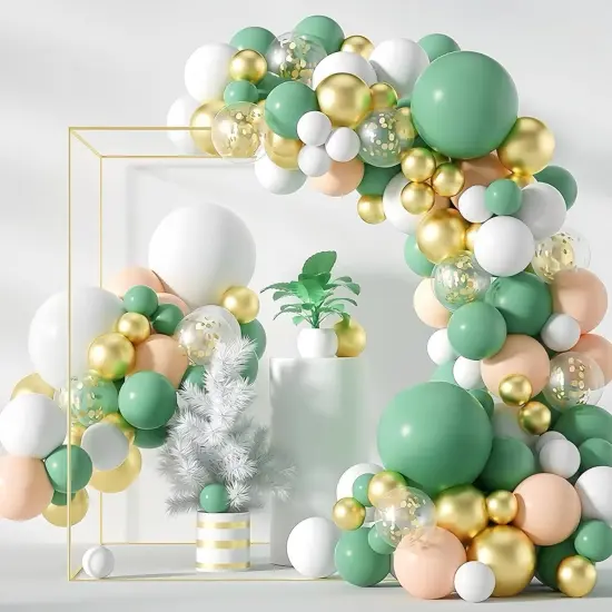 Sage Green Pink Balloons Garland Kit,117pcs Olive Green Blush Pink Sand White Metallic Gold Balloons for Girl Baby Shower Bridal Shower Wedding Birthday Jungle Safari Woodland Party Decorations {4}