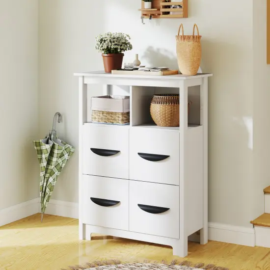 White MDF Storage Cabinet with 2 Drawers and 2 Open Compartments {3}