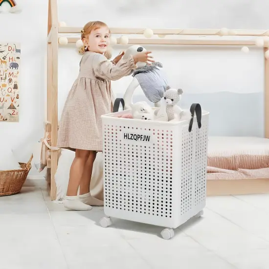 Collapsible laundry hamper, laundry hamper with wheels, laundry hamper with wheels, dorm laundry hamper, laundry basket plastic，35, 50, 60 liter large capacity (White, Extra large) {3}