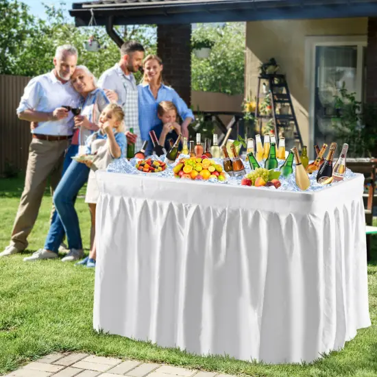 4 Feet Plastic Party Folding Ice Table with Matching Skirt Suitable for Indoor and Outdoor Use White {2}