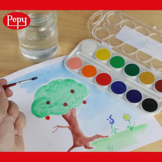 Watercolor Paint Set of 12 Colors; Includes Brush & Closable Mixing Tray, Multicolor {5}