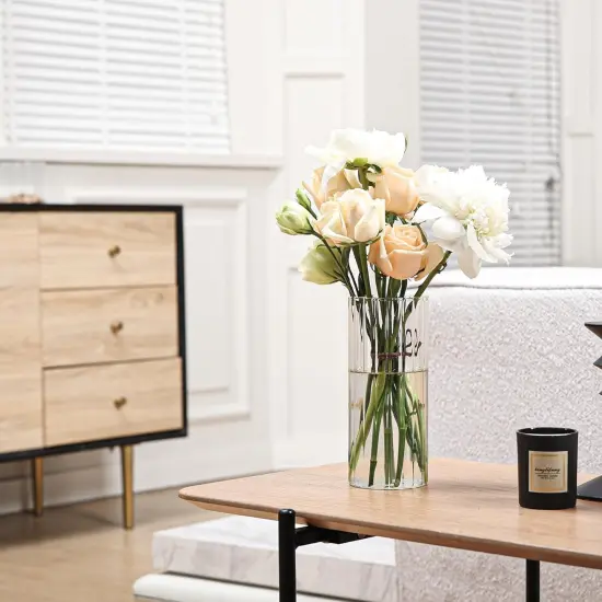 Glass Cylinder Vases, Bud Vase for Centerpieces, 8 Inch Tall Ribbed Vase Hurricane Floating Candle Holder, Decorative Flower Vases for Wedding Reception, Home Decor, Housewarming Gift (Clear) {3}