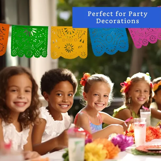Mexican Party Banners (2 Pack with 10 Plastic Flags per Banner) - Papel Picado Mexicano Para Fiesta - Plastic Papel Picado - Fiesta Themed Party Decorations - Mexican Decor {5}