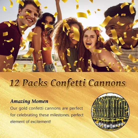 Confetti Cannon Gold Party Poppers 12 Pack Confetti Party Cannon Shooters for Celebrations Wedding Birthday Graduation Golden Foil 12 inch Confetti Poppers for Christmas New Year Eve Party Supply {2}