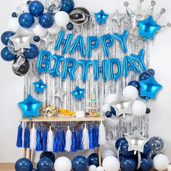 Blue Happy Birthday Banner Balloons Letters Balloons 16 Inch with 12 Pcs Star Foil Balloon Birthday Party Decorations {3}