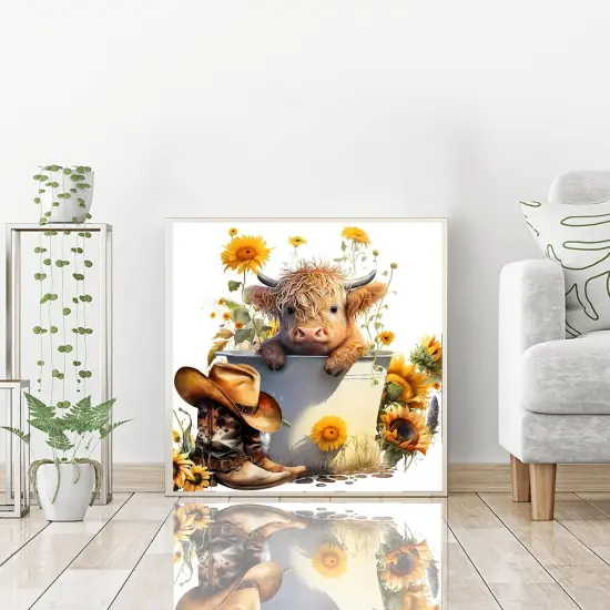 Diamond Painting Kits for Adults, 5D Cow and Flower Full Drill Diamond Art, DIY Highland Cow Diamond Art Kit Gem Art for Home Wall Decor (13.78 X13.78 inch) {3}