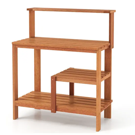 Solid Wood Potting Bench Table with Storage Shelves 35.5x19x43 {1}