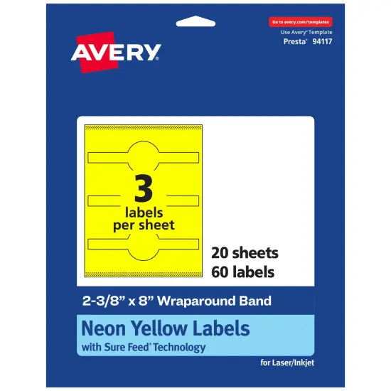 Avery Neon Yellow Paper Labels, 2-3/8" x 8" Wraparound {1}