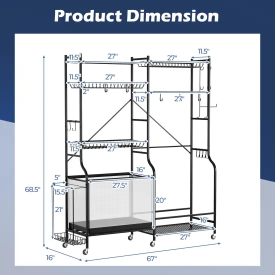 Black Sports Equipment Organizer with 5 Adjustable Storage Shelves and 5 Lockable Whhels {5}